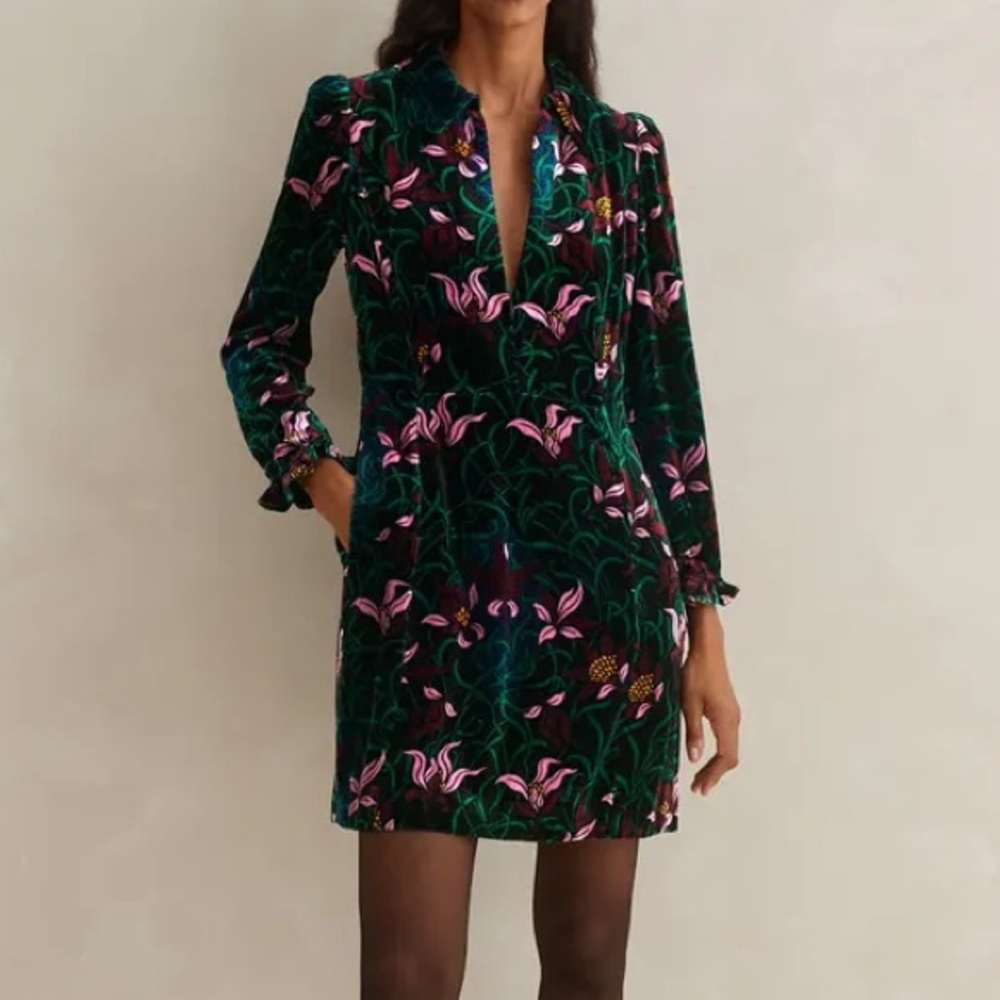 ME+EM Silk-Blend Velvet Graphic Tulip Print Shift
Dress